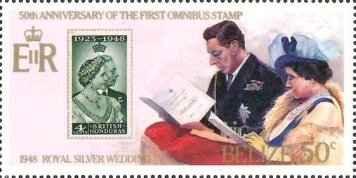 British-Honduras stamp from 1948; Silv. wedding of George VI