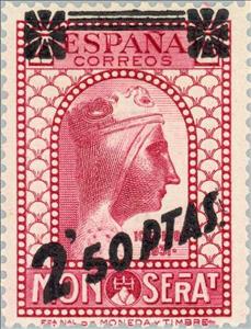 Stamp, Black Virgin of Montserrat Overprint, Spain,  , Saints