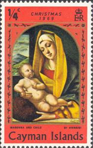 Stamp, "Madonna with Child" by Vivarini, Cayman Islands,  , Christmas, Paintings, Religion, Art