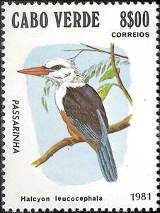 Stamp, Grey-headed Kingfisher (Halcyon leucocephala), Cabo Verde,  , Birds, Animals (Fauna), Kingfishers