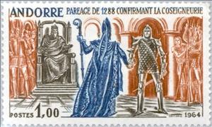 Stamp, Confirmation of feudal rights, Andorra, French Administration,  , Commemoration, Anniversaries and Jubilees