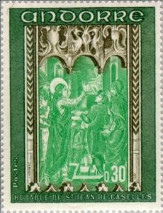 Stamp, Fresco of the altar wall of the church St. Joan de Caselles, Andorra, French Administration,  , Biblical Accounts, Frescos