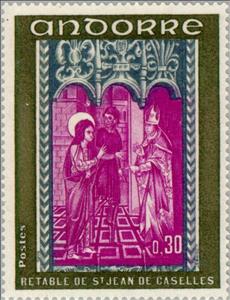 Stamp, Fresco of the altar wall of the church St. Joan de Caselles, Andorra, French Administration,  , Biblical Accounts, Frescos