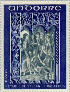 Stamp, Fresco of the altar wall of the church St. Joan de Caselles, Andorra, French Administration,  , Biblical Accounts, Frescos