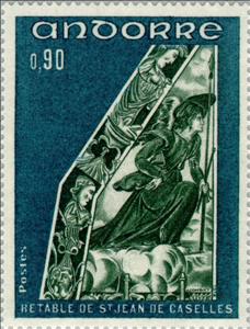 Stamp, Fresco of the altar wall of the church St. Joan de Caselles, Andorra, French Administration,  , Biblical Accounts, Frescos
