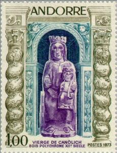 Stamp, Madonna of Candich (Carving), Andorra, French Administration,  , Sculptures, Saints