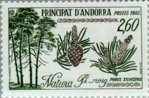 Stamp, Scots pine (Pinus sylvestris), Andorra, French Administration,  , Trees, Plants (Flora)