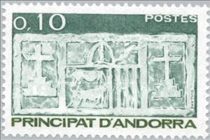 Stamp, Coat of arms (stone carving) at the old town hall of Andorra, Andorra, French Administration,  , Sculptures, Coats of Arms