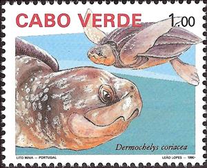 Stamp, Leatherback Sea Turtle (Dermochelys coriacea), Cabo Verde,  , Turtles