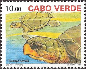 Stamp, Loggerhead (Caretta caretta), Cabo Verde,  , Reptiles, Turtles, Animals (Fauna)