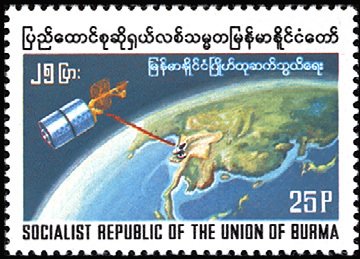 Satellite over Map of Asia