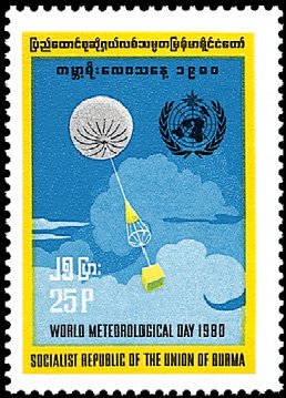 Stamp, Weather Balloon, WMO Emblem, Myanmar,  , Meteorology