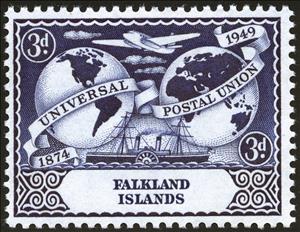Stamp, Plane, Ship and Globe, Falkland Islands,  