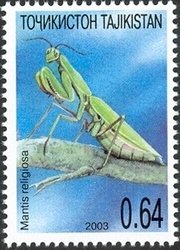 Stamp, Praying Mantis (Mantis religiosa), Tajikistan,  