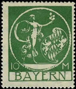 Stamp, Goddess and coat of arms, German States,  