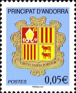 Stamp, Coat of arms of Andorra,Inscript“Postes“, Andorra, French Administration,  , Coats of Arms
