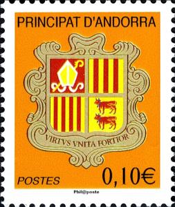 Stamp, Coat of arms of Andorra,Inscript“Postes“, Andorra, French Administration,  , Coats of Arms