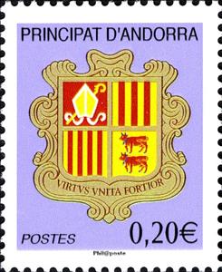 Stamp, Coat of arms of Andorra,Inscript“Postes“, Andorra, French Administration,  , Coats of Arms