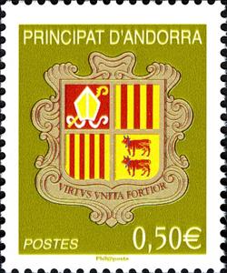 Stamp, Coat of arms of Andorra,Inscript“Postes“, Andorra, French Administration,  , Coats of Arms