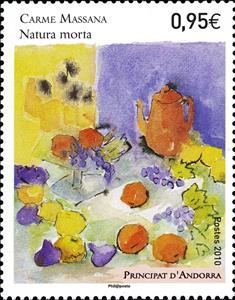 Stamp, Painting,Stilleben of Came messae, Andorra, French Administration,  , Art