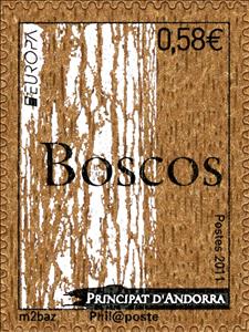 Stamp, Bark, Andorra, French Administration,  , C.E.P.T., Europe