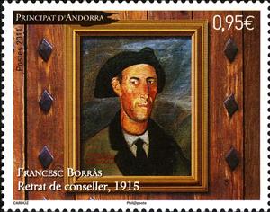 Stamp, Portrait of a government council - paintings by Francesc Bor, Andorra, French Administration,  , Art