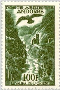 Stamp, Eastern Valira valley, Andorra, French Administration,  , Landscapes, Birds, Animals (Fauna)
