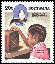 Stamp, Child listening to early radio, Botswana,  