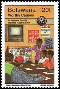 Stamp, Family planning education, Botswana,  