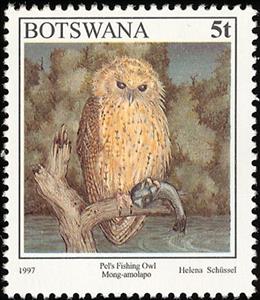 Stamp, Pel’s Fishing Owl (Scotopelia peli), Botswana,  , Birds
