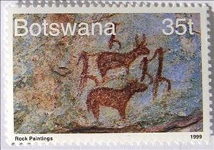 Stamp, Cliff Paintings, Botswana,  , Stylized Animals, Rock Art and Cave Paintings