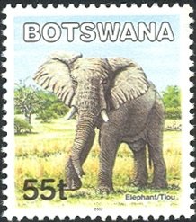 Stamp, African Elephant (Loxodonta africana), Botswana,  , Elephants, Animals (Fauna)
