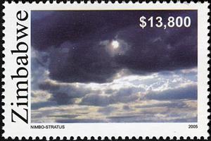Stamp, Clouds - Nimbo-stratus, Zimbabwe,  , Meteorology