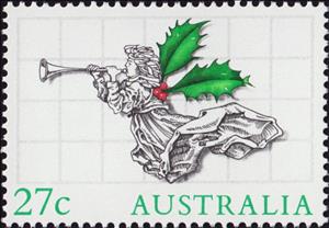 Stamp, Angel With Holly, Australia,  , Music, Musical Instruments, Christmas, Angels