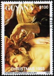 Stamp, Rubens: Samson and Delilah, Guyana,  , Christmas, Paintings
