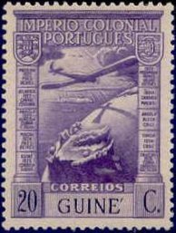 Stamp, Airplane over globe, Portuguese colonies and territories in Africa,  