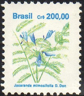 Stamp, Brazilian Flora. Jacaranda mimosifolia, Brazil,  , Flowers, Plants (Flora)