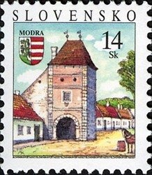 Stamp, Modra, Slovakia,  , Gates, Towers, Buildings, Coats of Arms
