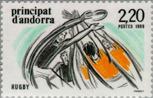 Stamp, Game scene, Andorra, French Administration,  , Sport, Rugby