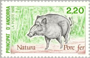 Stamp, Wild Boar (Sus scrofa), Andorra, French Administration,  , Mammals, Pigs, Animals (Fauna)