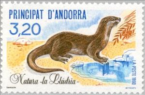 Stamp, Eurasian Otter (Lutra lutra), Andorra, French Administration,  , Mammals, Otters, Environment Protection, Animals (Fauna)