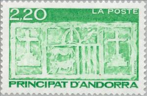 Stamp, Coat of arms, Andorra, French Administration,  , Sculptures, Coats of Arms