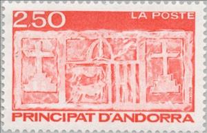 Stamp, Coat of arms, Andorra, French Administration,  , Sculptures, Coats of Arms