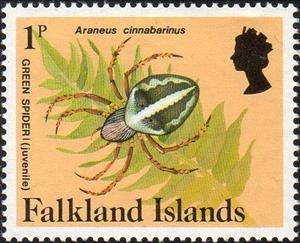 Stamp, Falkland Green Spider (Araneus cinnabarinus) , Falkland Islands,  , Spiders, Animals (Fauna)