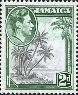 Stamp, Coco palms at Columbus Cove, Jamaica,  , Heads of State, Trees, Palm-trees, Kings, Plants (Flora)