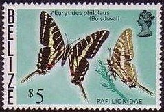 Stamp, Dark Zebra Swallowtail (Eurytides philolaus), Belize,  , Insects, Butterflies