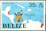 Stamp, Map of the Caribbean, cricket bat, ball and wicket, Belize,  , Maps