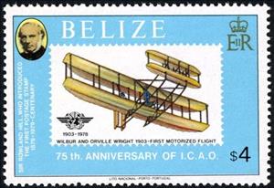 Stamp, Biplane of the Wright brothers, 1903, Belize,  , Aviation, Aircrafts