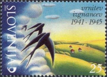 Stamp, Return of Exiles 1941 - 1945 , Slovenia,  , Landscapes, Birds