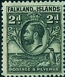 Stamp, King George V, Whale and Penguin, Falkland Islands,  